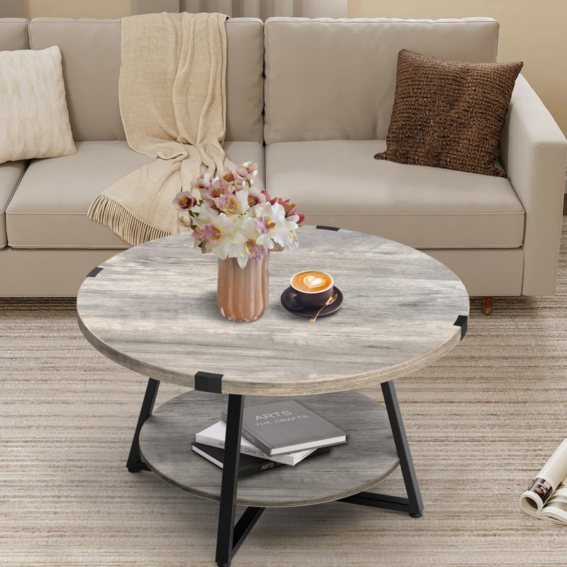 17 Stories Jahaira Round Coffee Table with 2-Tier Storage Shelves ...